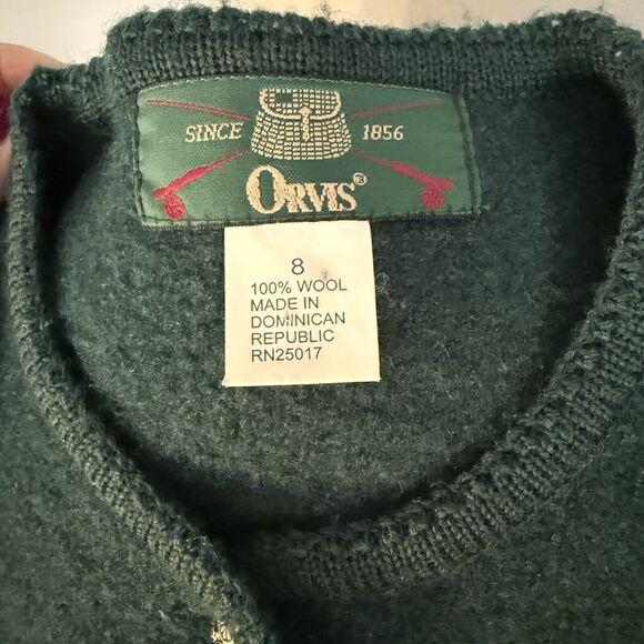 VTG Orvis Sweater Women’s 8 Forest Green Pure Wool Cardigan Silver Buttons Prep - Picture 8 of 11